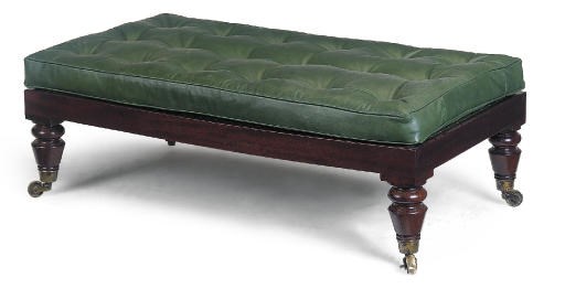 A MAHOGANY AND GREEN LEATHER UPHOLSTERED STOOL