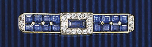 A French Art Deco diamond and sapphire brooch