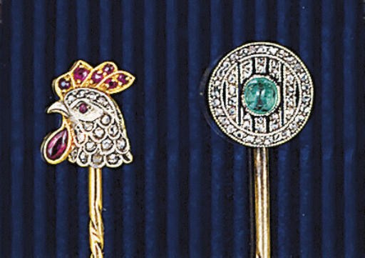 Two diamond and gem stickpins