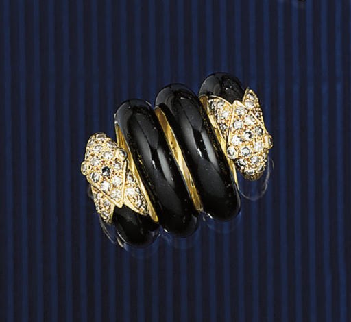 A diamond and enamel serpent ring by Christian Dior
