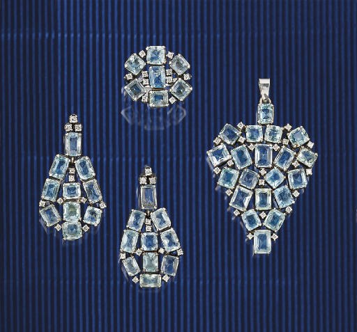 A group of aquamarine and diamond jewellery