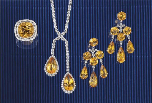 A GROUP OF CITRINE AND DIAMOND JEWELLERY