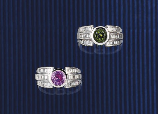 TWO DIAMOND AND GEM RINGS
