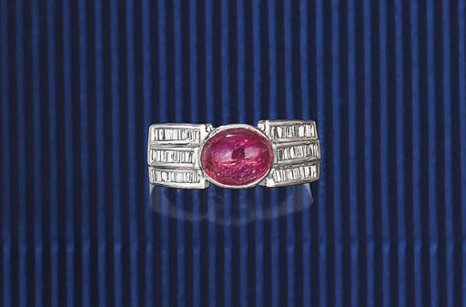 A PINK TOURMALINE AND DIAMOND RING