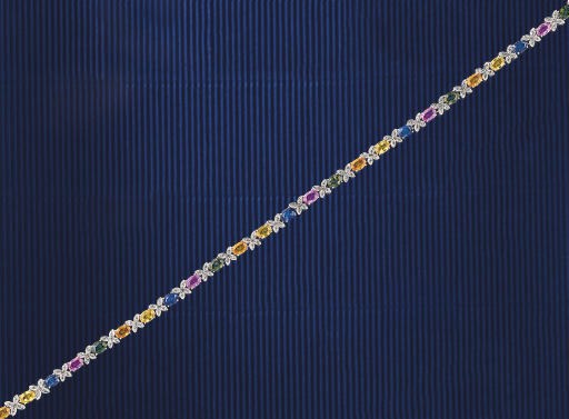 A vari-coloured sapphire and diamond necklace