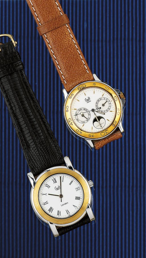 TWO STEEL AND GILT AUTOMATIC WRISTWATCHES, BY GRAFF