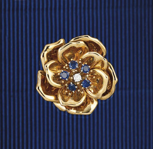 A SAPPHIRE AND DIAMOND BROOCH, BY CARTIER