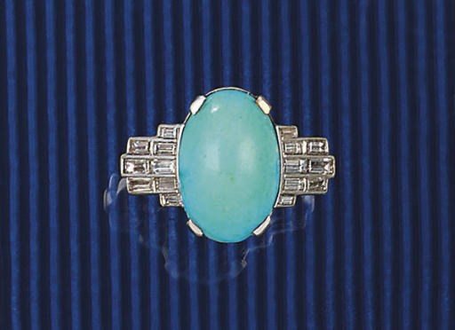 A TURQUOISE AND DIAMOND RING