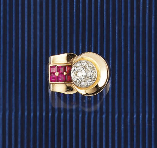 A diamond and synthetic ruby cocktail ring