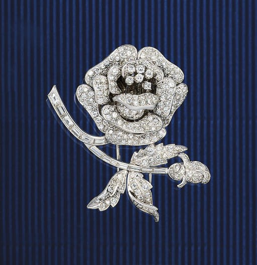 A diamond rose brooch