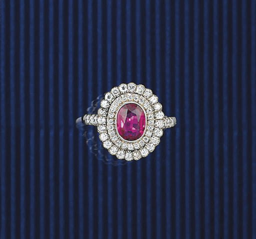 A ruby and diamond cluster ring
