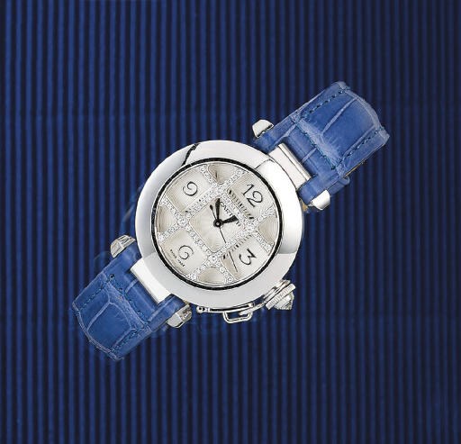 AN 18CT. WHITE GOLD AUTOMATIC "PASHA" WRISTWATCH, BY CARTIER