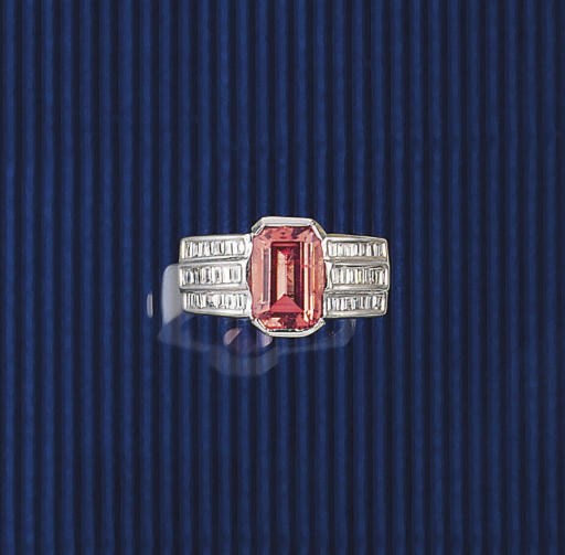 A PINK TOURMALINE AND DIAMOND RING