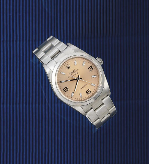 A STAINLESS STEEL AUTOMATIC "AIR-KING" WRISTWATCH, BY ROLEX