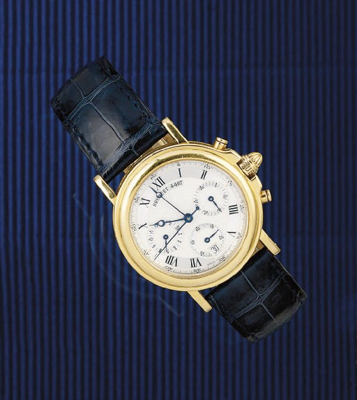 AN 18CT. GOLD AUTOMATIC CHRONOGRAPH "MARINE" WRISTWATCH, BY BREGUET