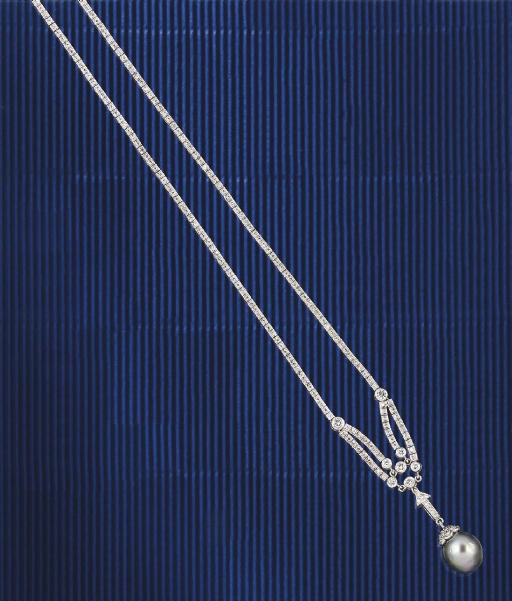 A cultured pearl and diamond necklace