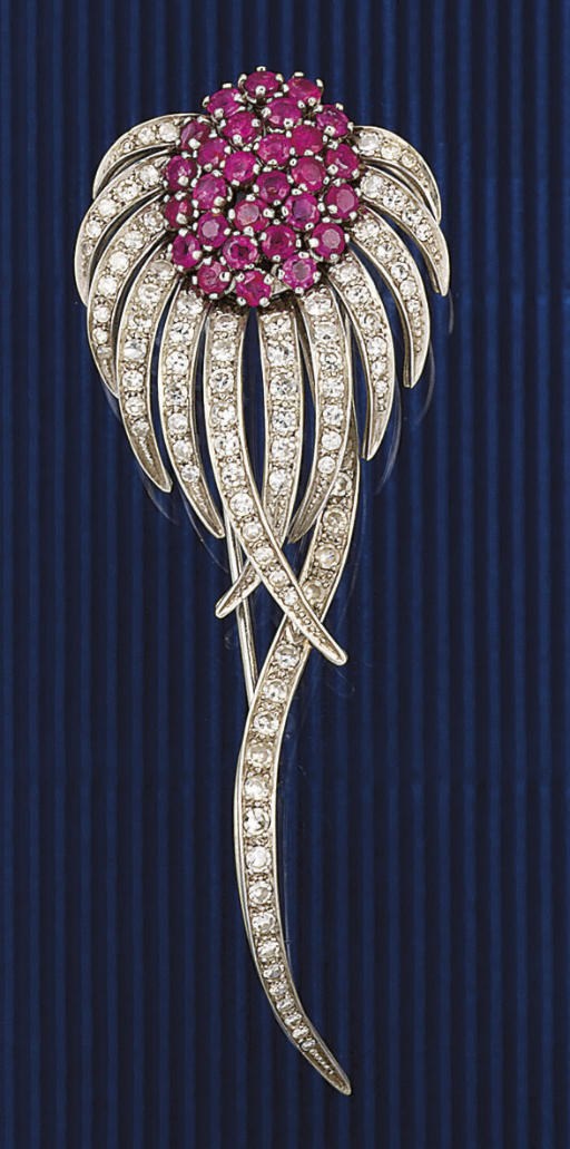 A ruby and diamond brooch