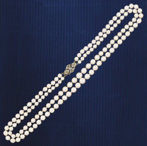 A CULTURED PEARL AND DIAMOND NECKLACE