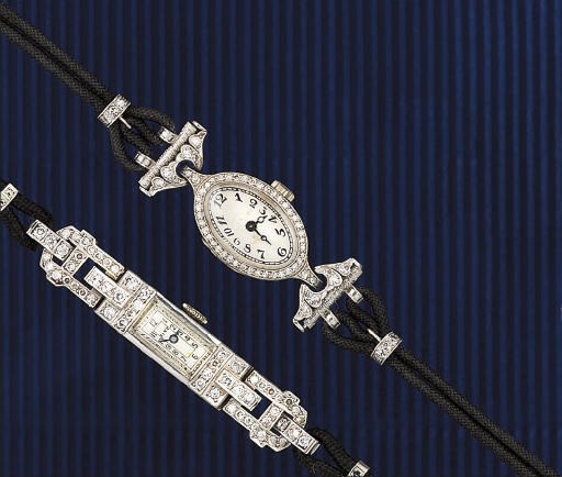 TWO LADY'S PLATINUM AND DIAMOND WRISTWATCHES