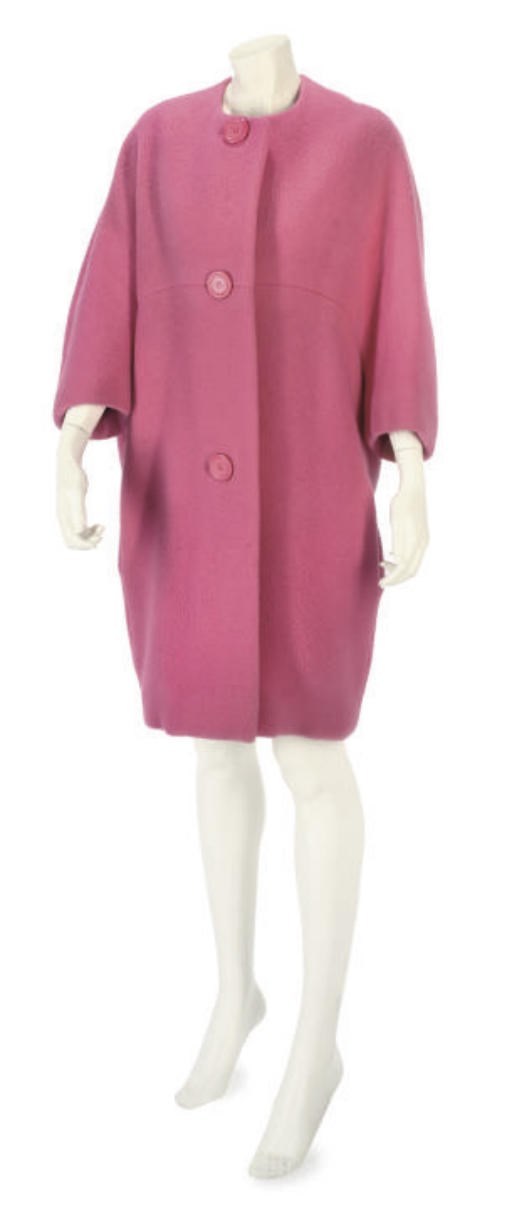 GUY LAROCHE BOUTIQUE, A BUBBLEGUM PINK COCOON COAT, CIRCA 1958