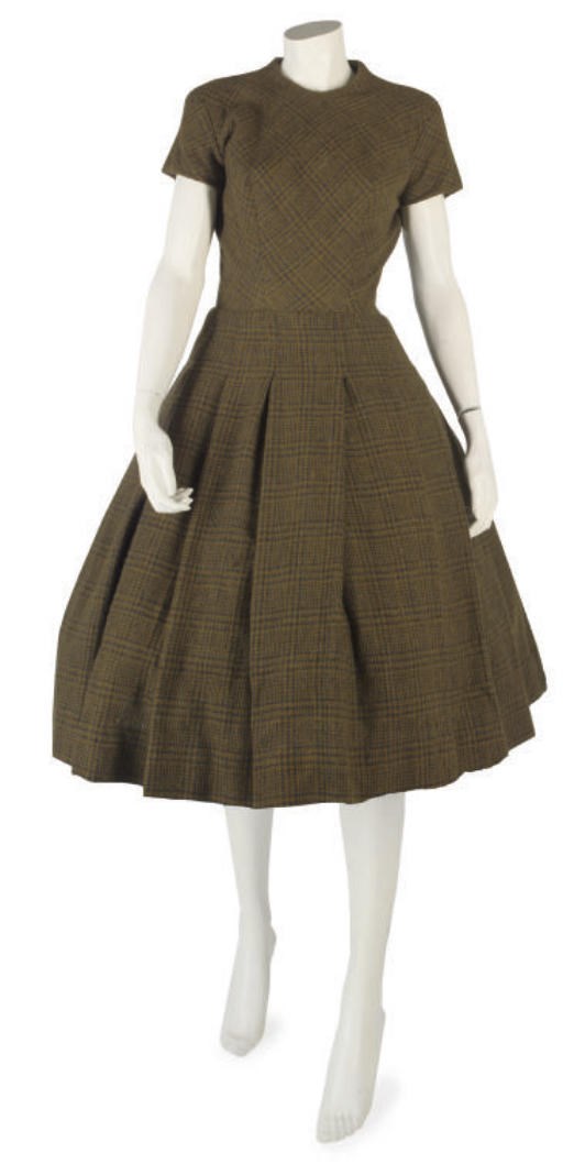 BALMAIN COUTURE, A GREEN CHECK WOOL ENSEMBLE, C 1954