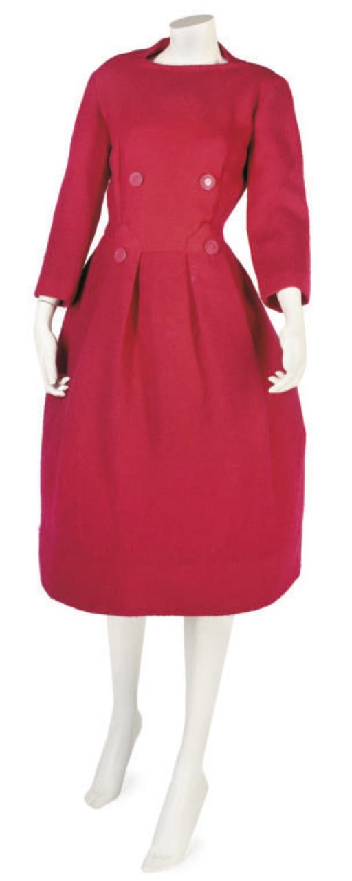 BALMAIN COUTURE, A CHERRY RED WOOL DAY DRESS