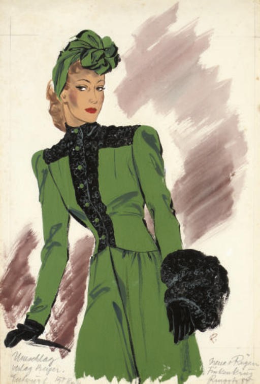 TWO RARE 1940S FASHION ILLUSTRATIONS, GERMAN