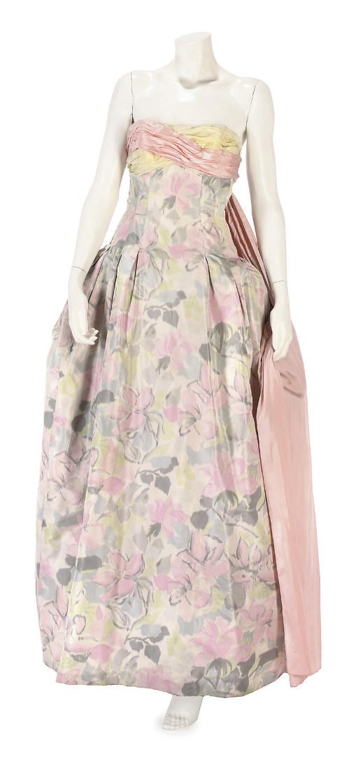 BALMAIN COUTURE, A SILK CHINE EVENING GOWN, LATE 1950S