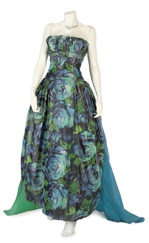 BALMAIN COUTURE, A TURQUOISE SILK CHINE GOWN