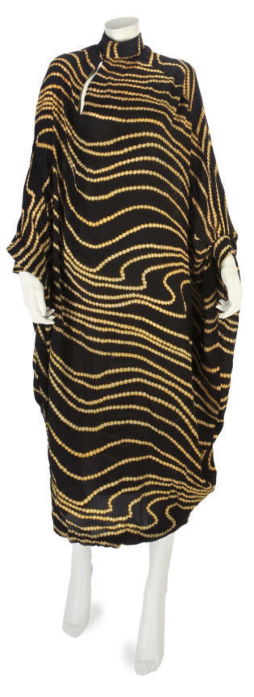 CHRISTIAN DIOR LONDON, A DRAMATIC BLACK SILK CAFTAN, 1960S