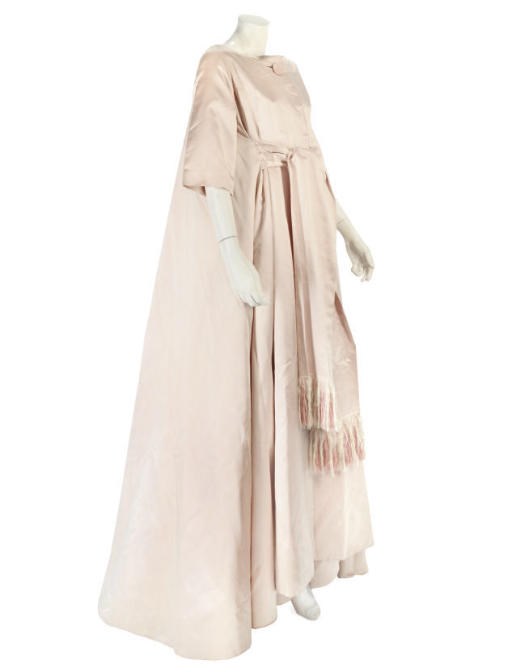 CHRISTIAN DIOR PARIS BOUTIQUE, A SHELL PINK WATTEAU-STYLE CLOAK AND SKIRT ENSEMBLE
