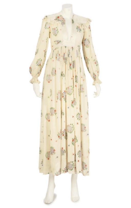 OSSIE CLARK, A WHITE CHIFFON GOWN