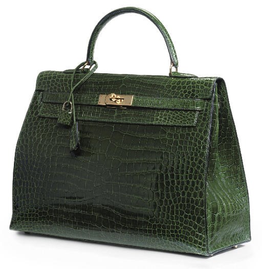 A FOREST GREEN CROCODILE KELLY BAG