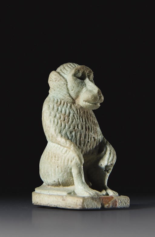 AMULETTE DE THOT EN FAIENCE SILICEUSE A GLAÇURE VERTE