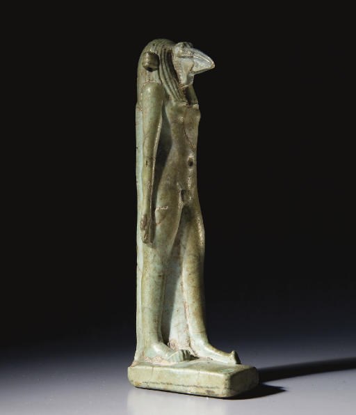AMULETTE DE THOT EN FAIENCE SILICEUSE A GLAÇURE VERTE