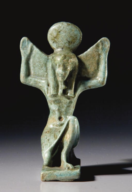 STATUETTE DE SHOU EN FAIENCE SILICEUSE A GLAÇURE GRIS-VERT