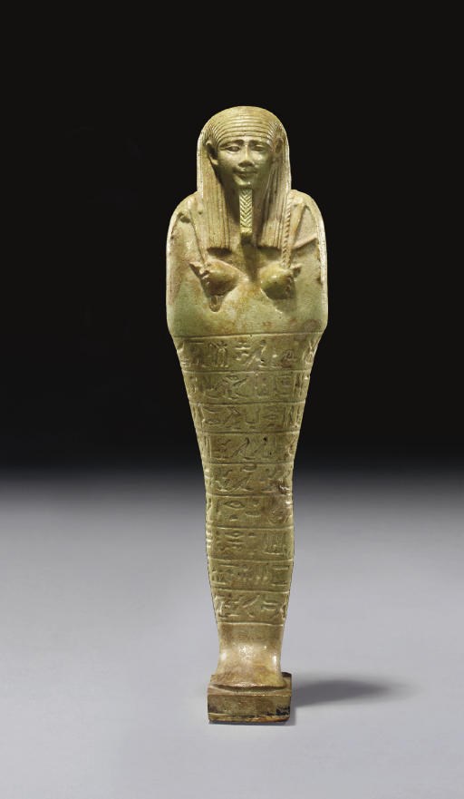 SHAOUABTI EN FAIENCE SILICEUSE A GLAÇURE VERTE