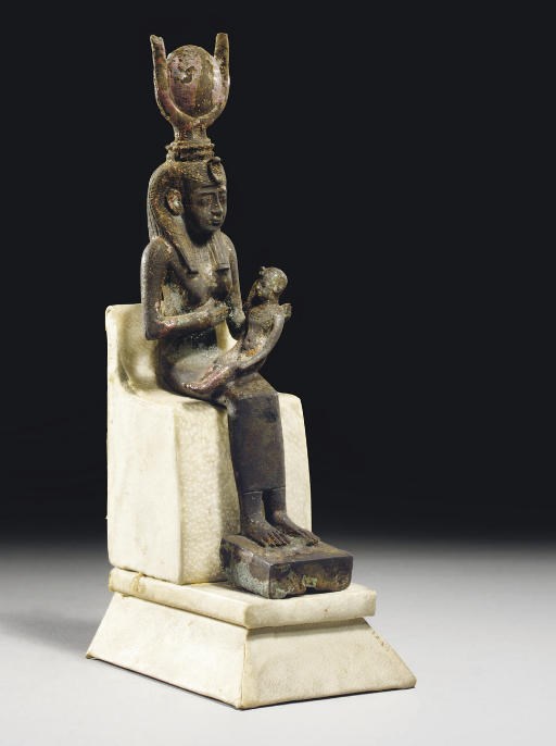 STATUETTE D'ISIS ALLAITANT HORUS EN BRONZE