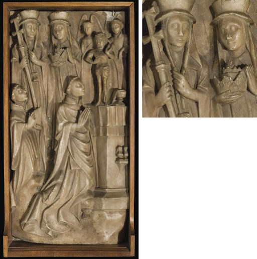 BAS-RELIEF EN ALBATRE SCULPTE REPRESENTANT SAINT GREGOIRE DEVANT JESUS