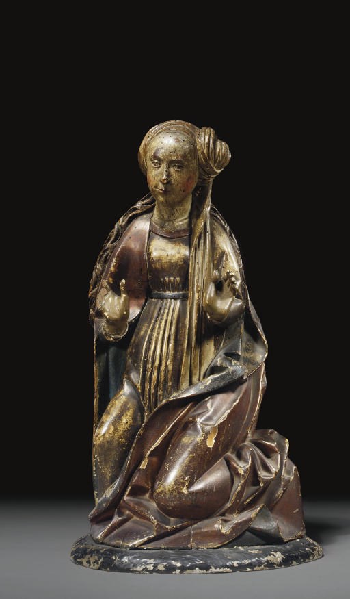 FIGURE DE MARIE MADELEINE EN BOIS SCULPTE DORE ET PEINT POLYCHROME