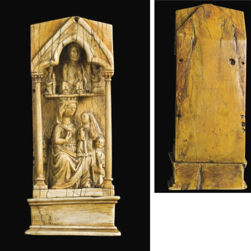 TABERNACLE REPRESENTANT LA VIERGE A L'ENFANT EN IVOIRE SCULPTE