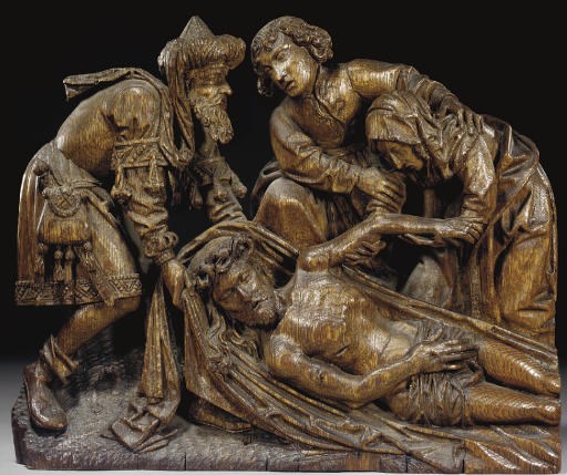 RELIEF EN CHENE NATUREL SCULPTE REPRESENTANT LA MISE AU TOMBEAU