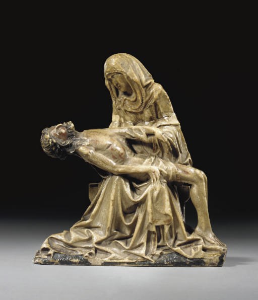 GROUPE EN ALBATRE SCULPTE ET PEINT REPRESENTANT LA PIETA