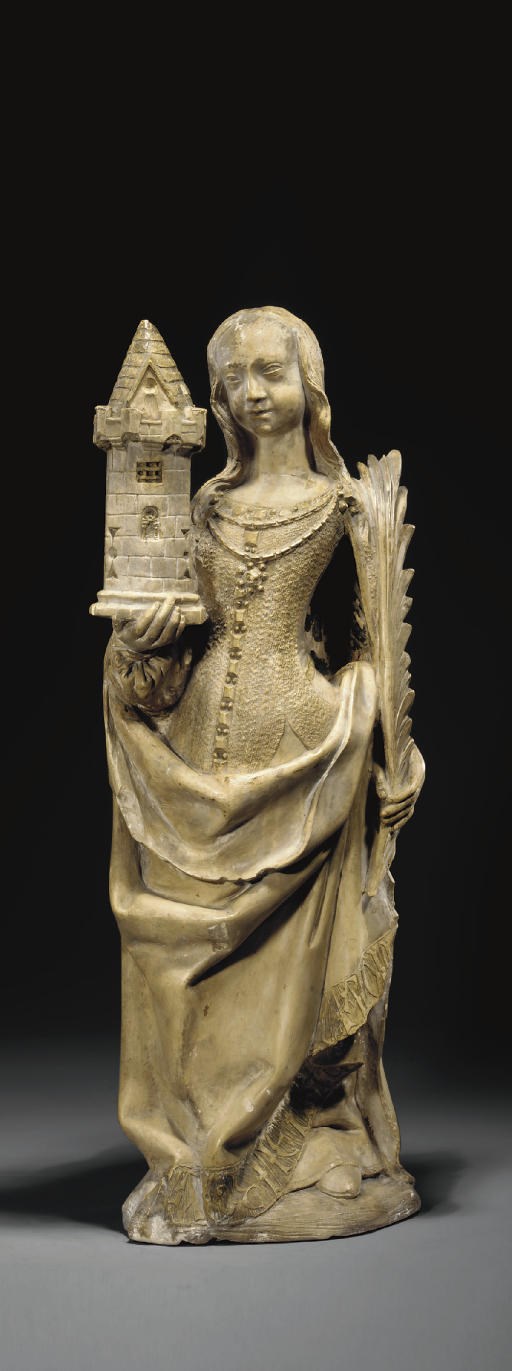 FIGURE DE SAINTE BARBE EN PIERRE SCULPTEE