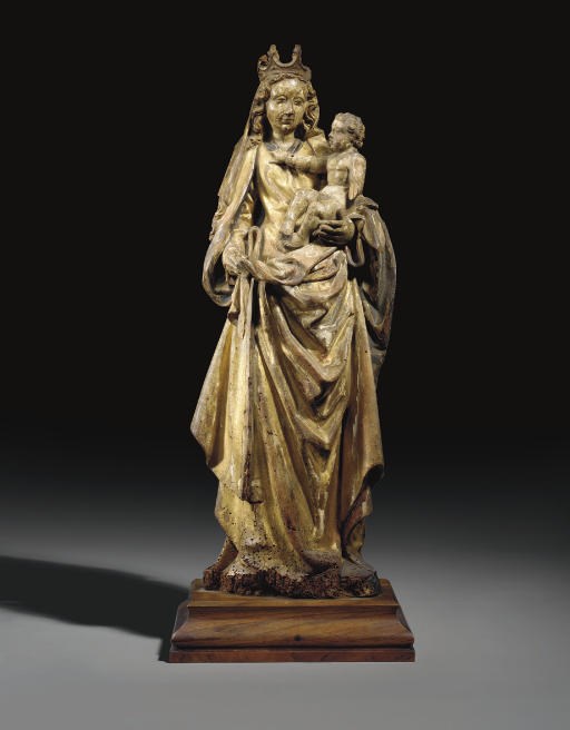 VIERGE A L'ENFANT EN BOIS SCULPTE, DORE ET PEINT POLYCHROME