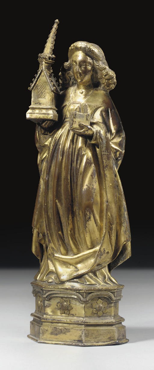FIGURE DE SAINTE EN CUIVRE DORE