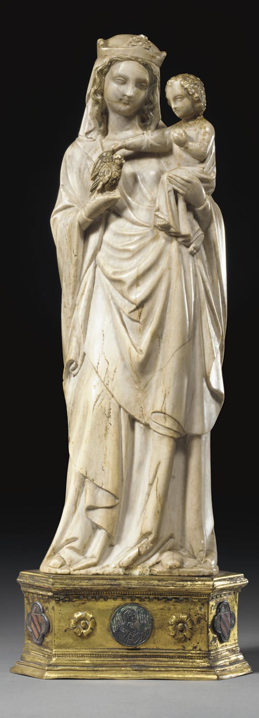 VIERGE A L'ENFANT EN MARBRE BLANC SCULPTE