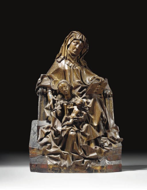 GROUPE REPESENTANT SAINTE ANNE SELBDRITT EN CHENE NATUREL SCULPTE