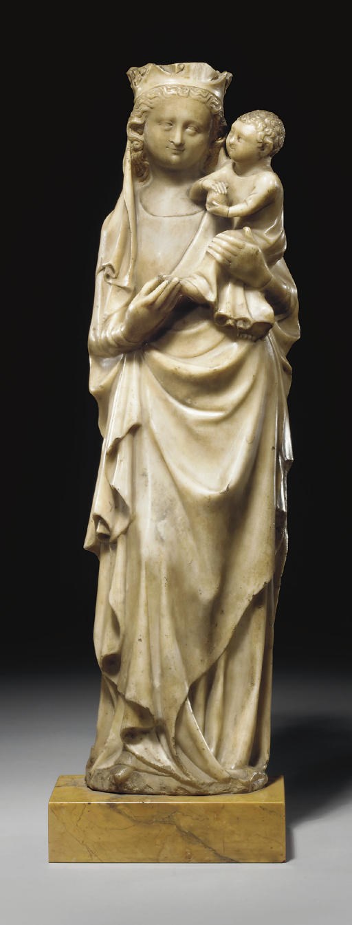 VIERGE A L'ENFANT EN ALBATRE SCULPTE