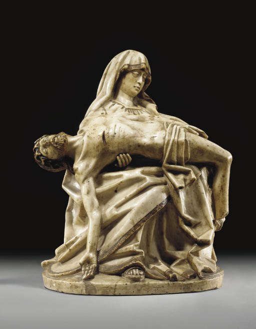 GROUPE EN MARBRE BLANC SCULPTE REPRESENTANT LA PIETA